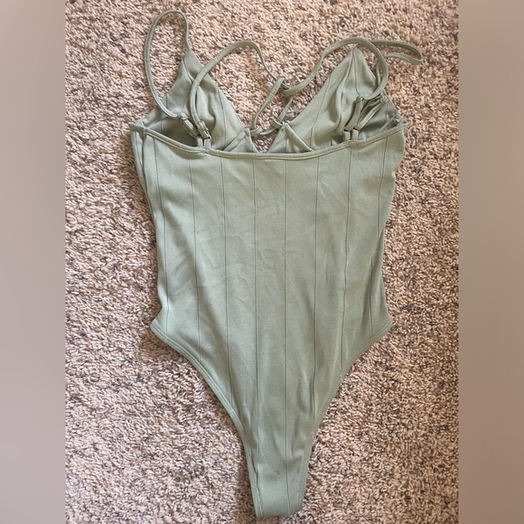 Mint Green Criss Cross Back Bustier Cami Bodysuit MEDIUM - Picture 3 of 4